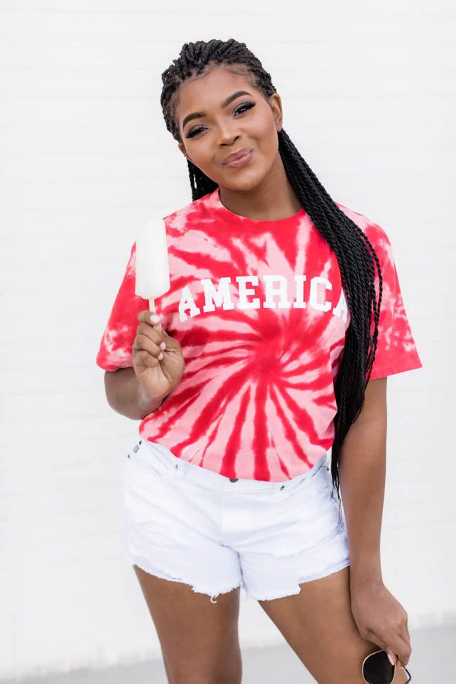 America White Block Graphic Tie Dye Tee FINAL SALE | The Pink Lily Boutique