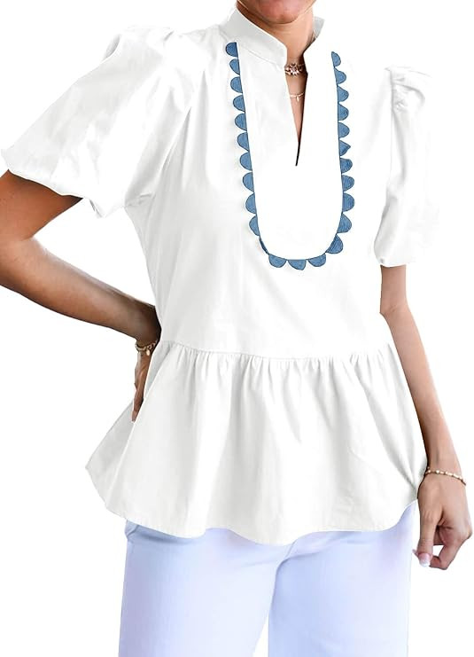 Cicy Bell Womens Puff Sleeve Peplum Blouses Ruffle V Neck Summer Casual Tops Babydoll Loose Fit S... | Amazon (US)