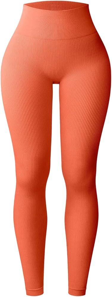 Talakeno Women's High Waist Athletic Leggings Tummy Control Ribbed Seamless Workout Yoga Pants | Amazon (US)