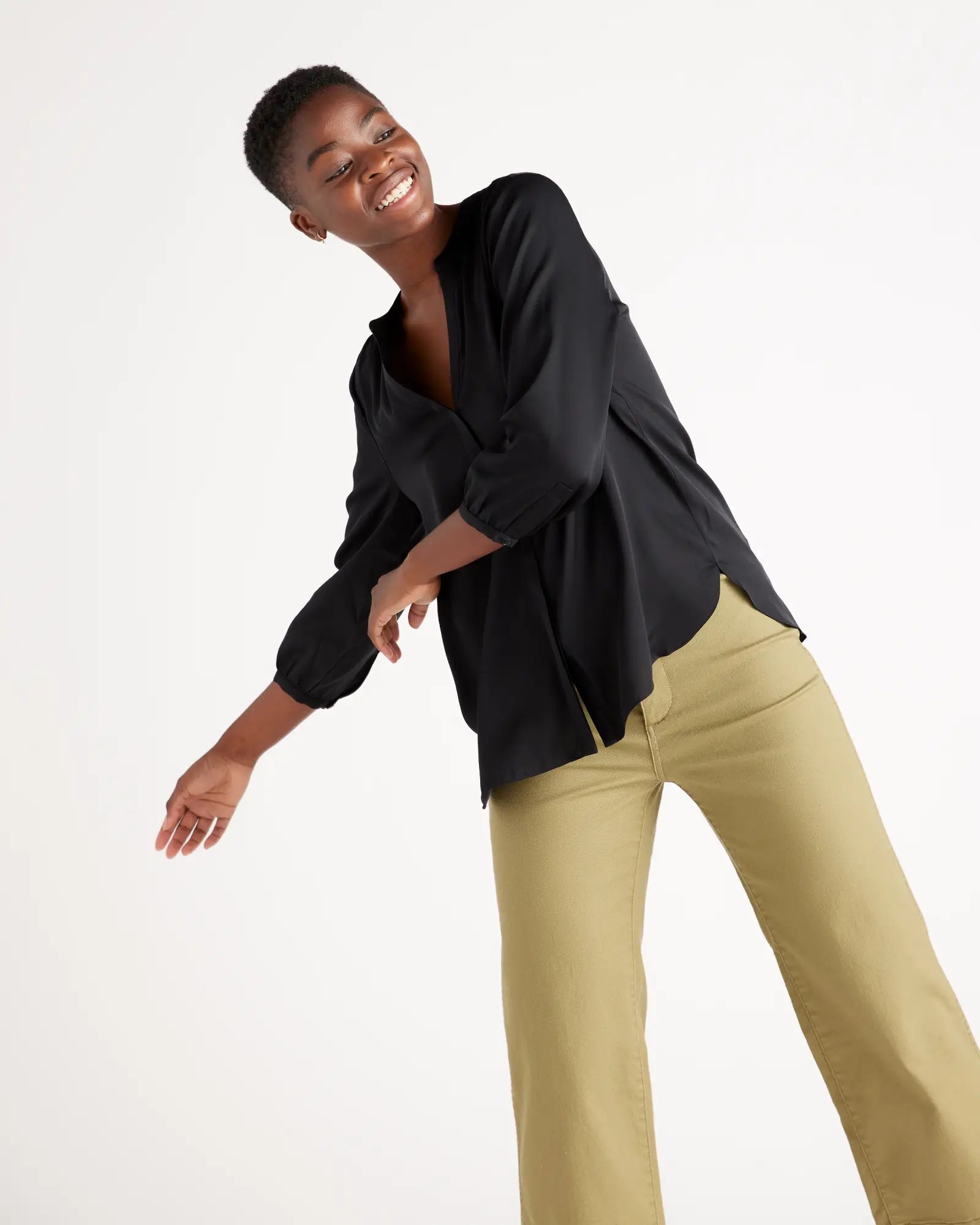 Washable Stretch Silk Pleat Back Blouse | Quince