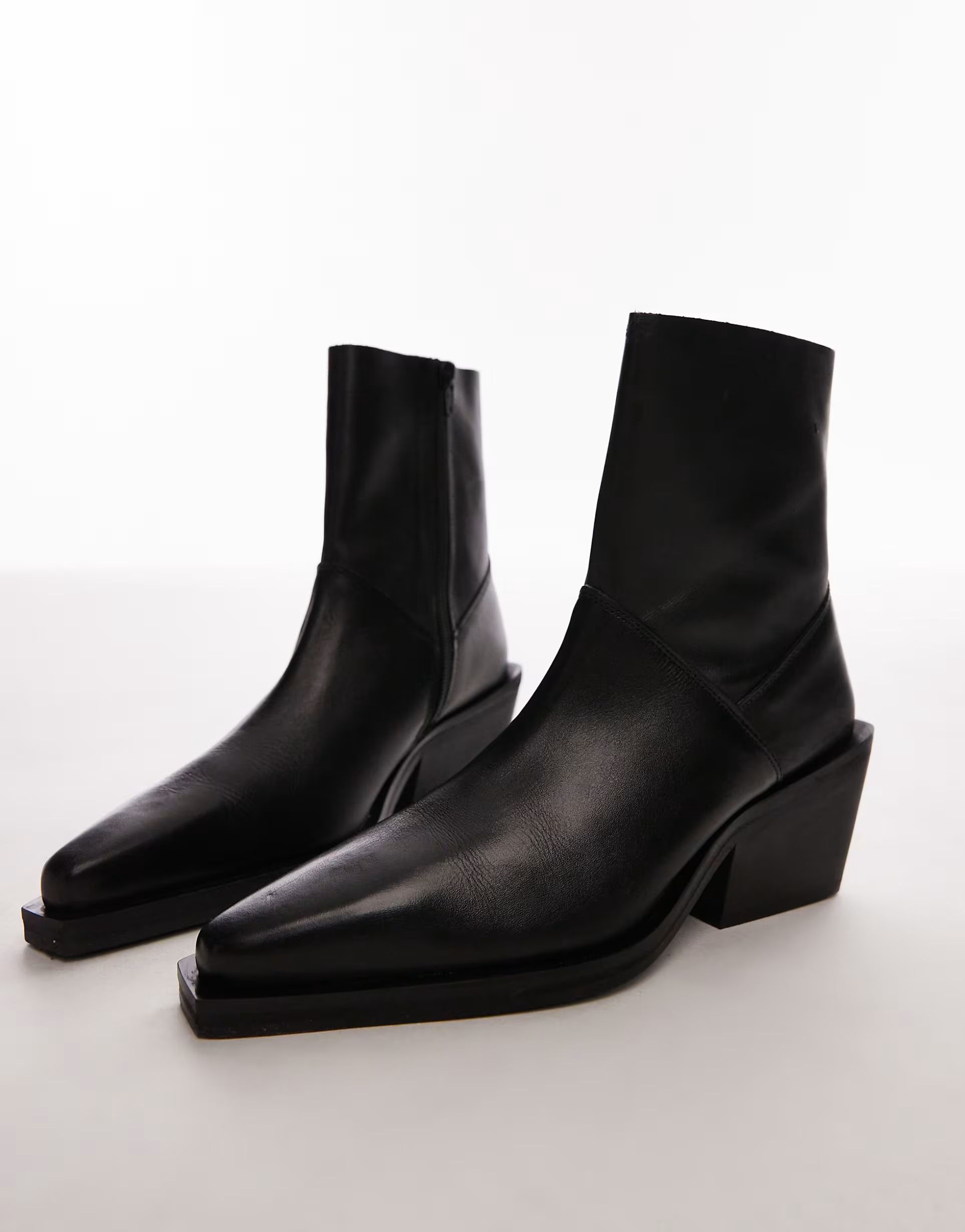 Topshop Maddy leather western boots with toe cap in black | ASOS (Global)