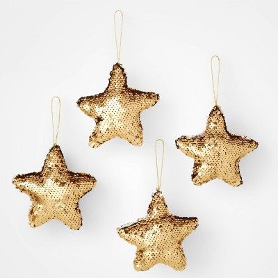 4ct Sequined Star Christmas Tree Ornament Set Gold - Wondershop™ | Target