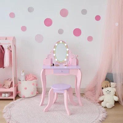 Teamson Kids Little Princess Pink Rapunzel Vanity With LED Illuminated Mirror | Wayfair North America