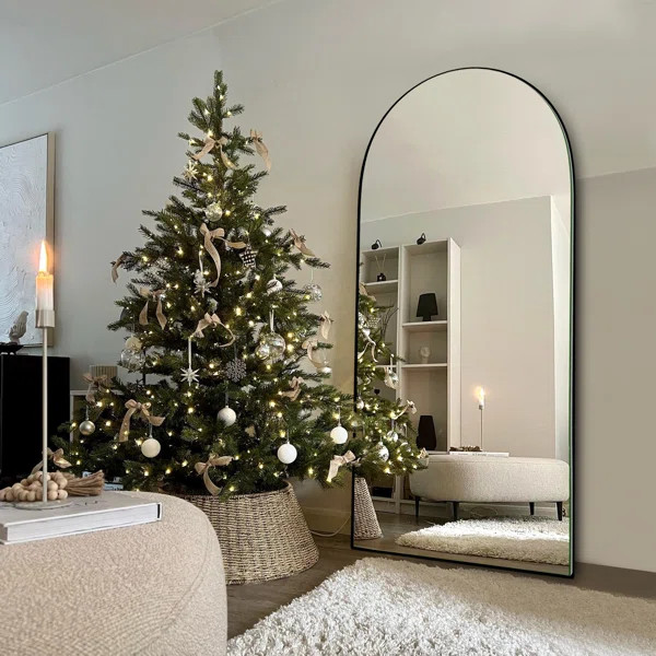 Leeron Oversized Arch Solid Wood Floor Mirror with Stand | Wayfair North America
