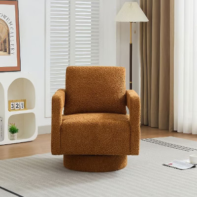 CAVINAS 29.13" W Square Swivel Accent Chair, Upholstered Barrel Lounge Chair with Open Back, 360 Degree Rotation, Removable Back Cushion, Caramel | Target