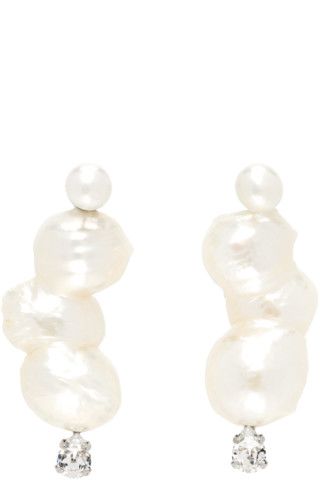 White Crystal Peanut Pearl Earrings | SSENSE