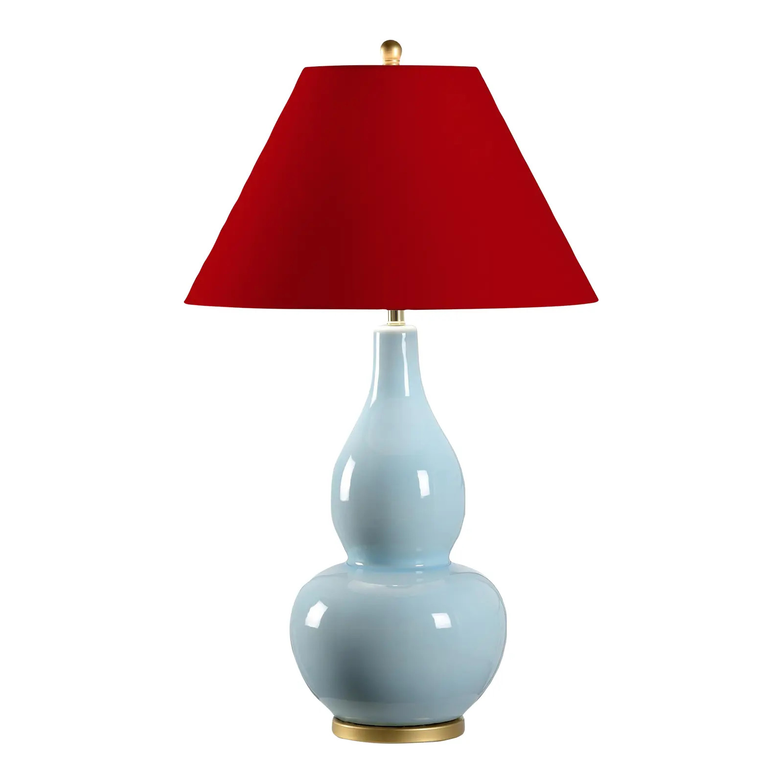 Casa Cosima Large Double Gourd Table Lamp, Light Blue Base with Heritage Red Lamp Shade | Chairish