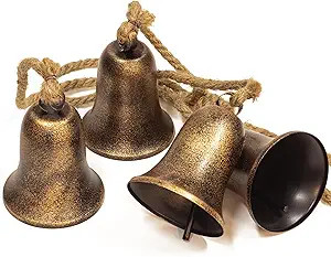 KI Store Triangular Christmas Bell Cluster 4pcs Hanging Metal Cow Bells on Jute Rope for Wreath G... | Amazon (US)
