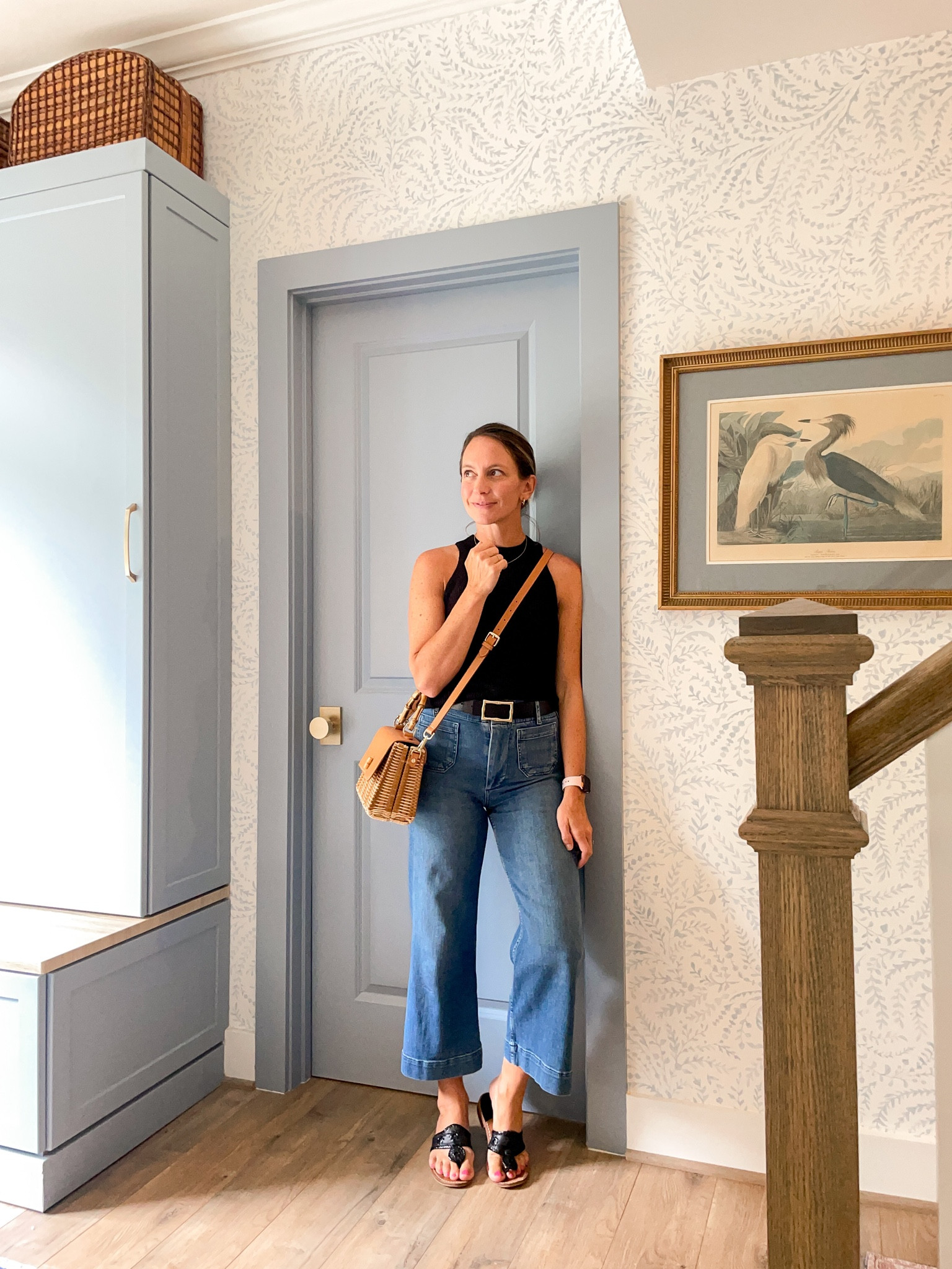 Wide leg denim (tts), Amazon sweater tank (tts), rattan bag, Jack Rogers, bamboo belt buckle

#LTKunder50 #LTKSeasonal #LTKstyletip