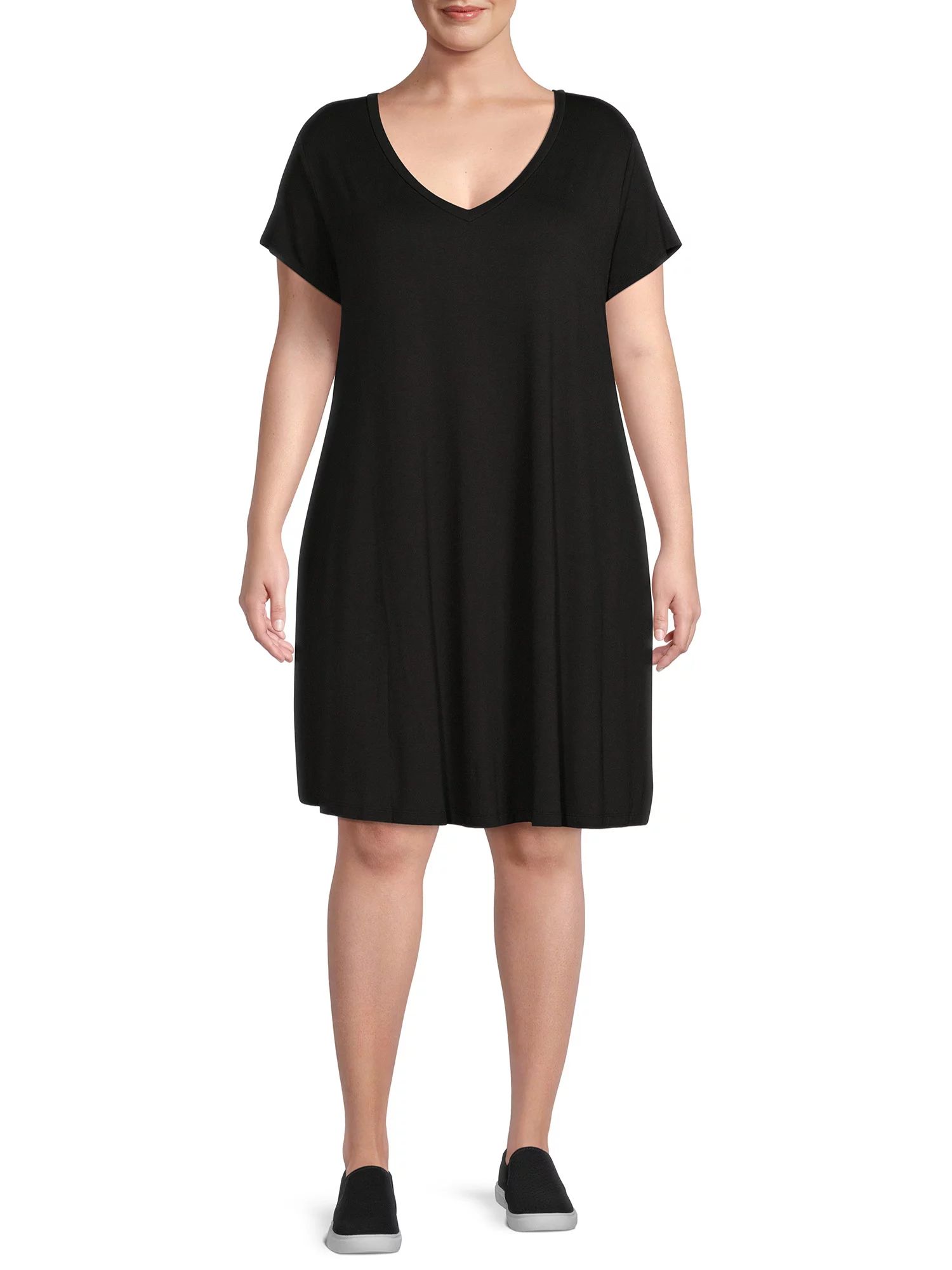 Terra & Sky Women's Plus Size V-Neck Swing Dress with Pockets | Walmart (US)