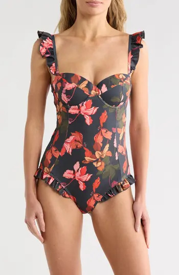 Hutch McKenzie One-Piece Swimsuit in Navy Multicolor Sketched Iris at Nordstrom Rack, Size Small | Nordstrom Rack