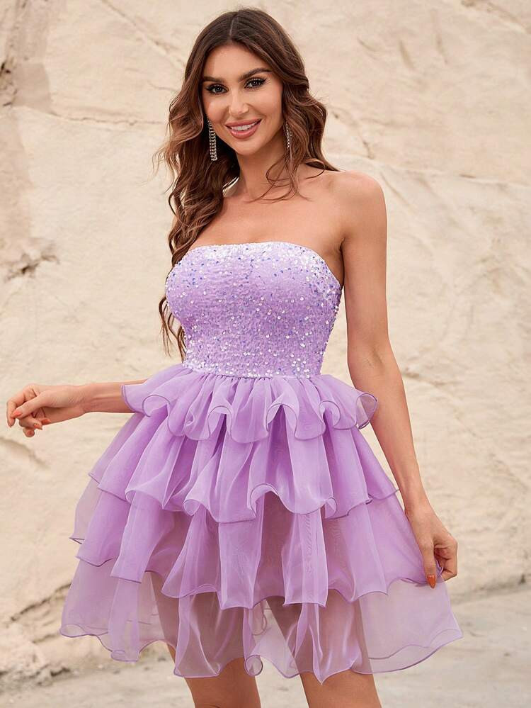 Sequin Bodice Contrast Mesh Layer Hem Tube Dress
       
              
              $29.49     ... | SHEIN