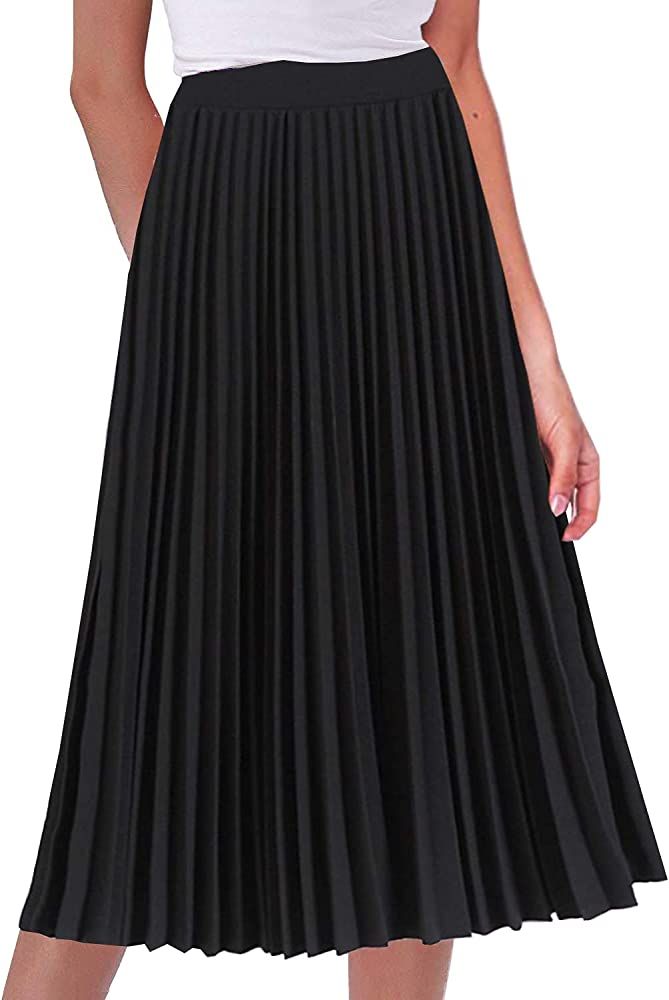 GOLDSTITCH Women's High Waist Pleated Skirt A line Swing Midi Skirt | Amazon (US)