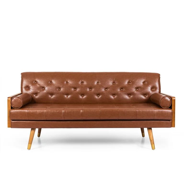 Noble House Marcel Faux Leather Tufted Sofa, Cognac Brown | Walmart (US)