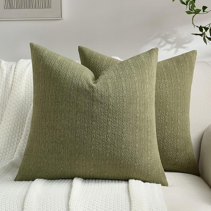 FUTEI Moss Green Chenille Throw Pillow Covers 20x20 Inch Set of 2,Luxuriously Soft Striped & Diam... | Amazon (US)