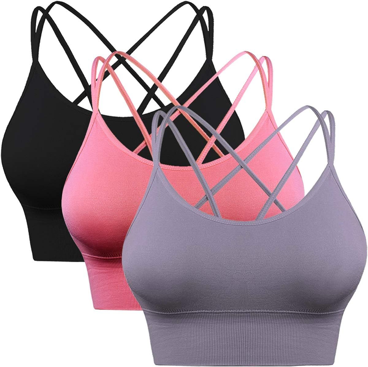 Enjoyoself Womens Strappy Sports Bra for Yoga Running Athletic Gym Workout Fitness Tank Tops | Amazon (US)