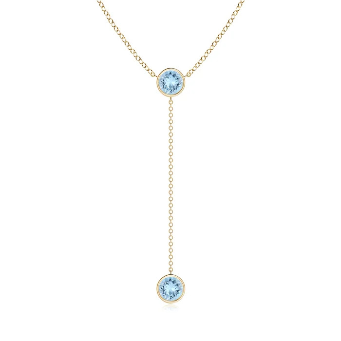 Bezel-Set Round Aquamarine Lariat Style Necklace | Angara Inc.