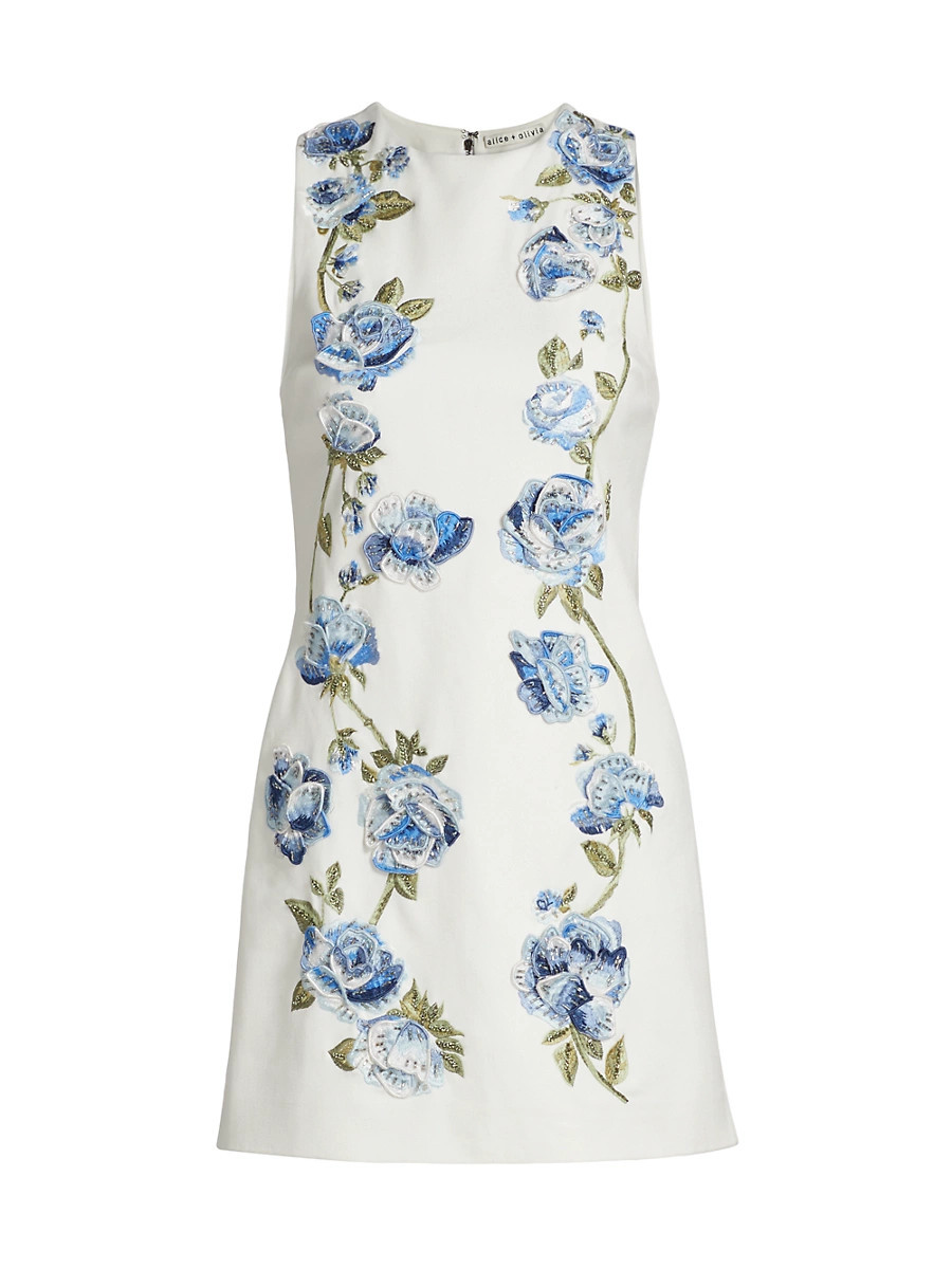 Women's Clyde Embellished Floral Shift Minidress - Off White Multi - Size 0 | Saks Fifth Avenue