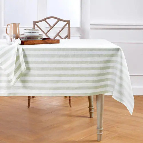 Solino Home Linen Table Throw - Sorrento Stripe, 52"" x 52"" Inch in Sage And White at Nordstrom, Size Small | Nordstrom