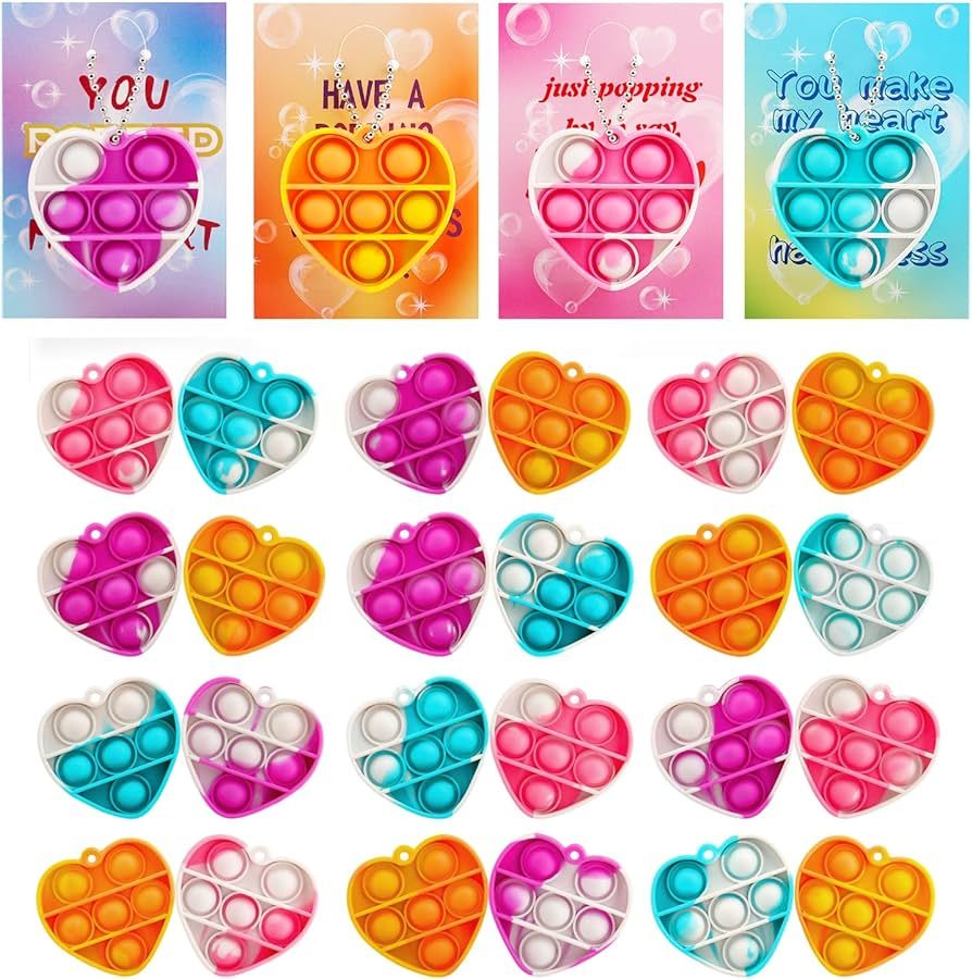 Valentines Cards for Kids Classroom, 28 PCS Valentines Day Cards with Pop Fidget Toys, Ideal Vale... | Amazon (US)