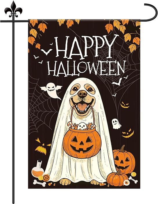 Golden Retriever Halloween Garden Flag, 18x12in Double Sided Machine-Washable Happy Halloween Gho... | Amazon (US)