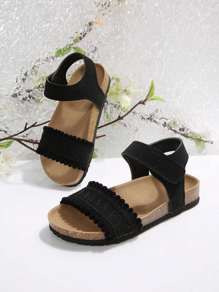 1 Pair Girls & Teens Comfortable Soft Cork Bottom Princess Style Casual Bohemian Flat Sandals, Suitable For 3-14 Years Old Girls, Flat Sandals For Summer Vacation, Beach, Daily Wear | SHEIN