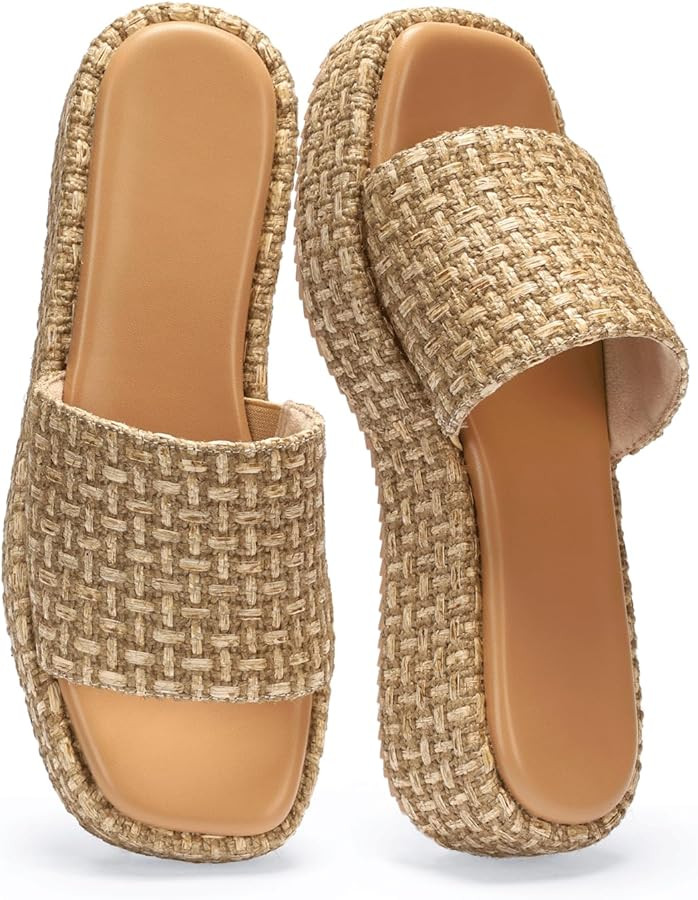 Monrovia Platform Sandals Women Raffia Espadrille Slides, Woven Straw Flatform Beach Sandals Wome... | Amazon (US)