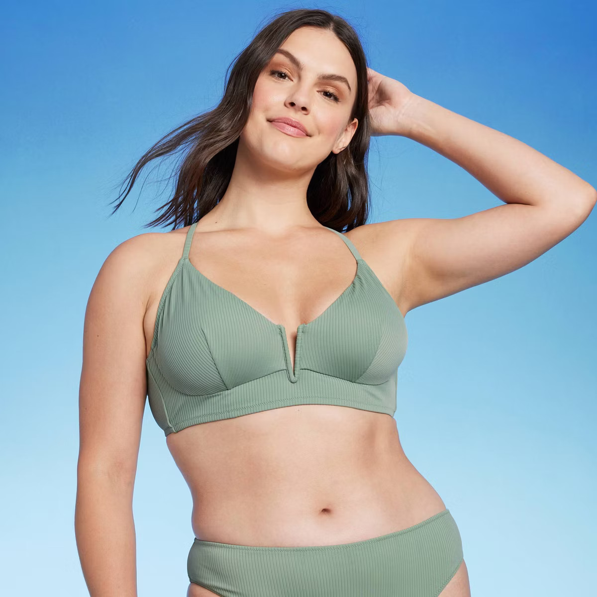 Women's Ribbed Longline V-Wire Bikini Top - Shade & Shore™ | Target