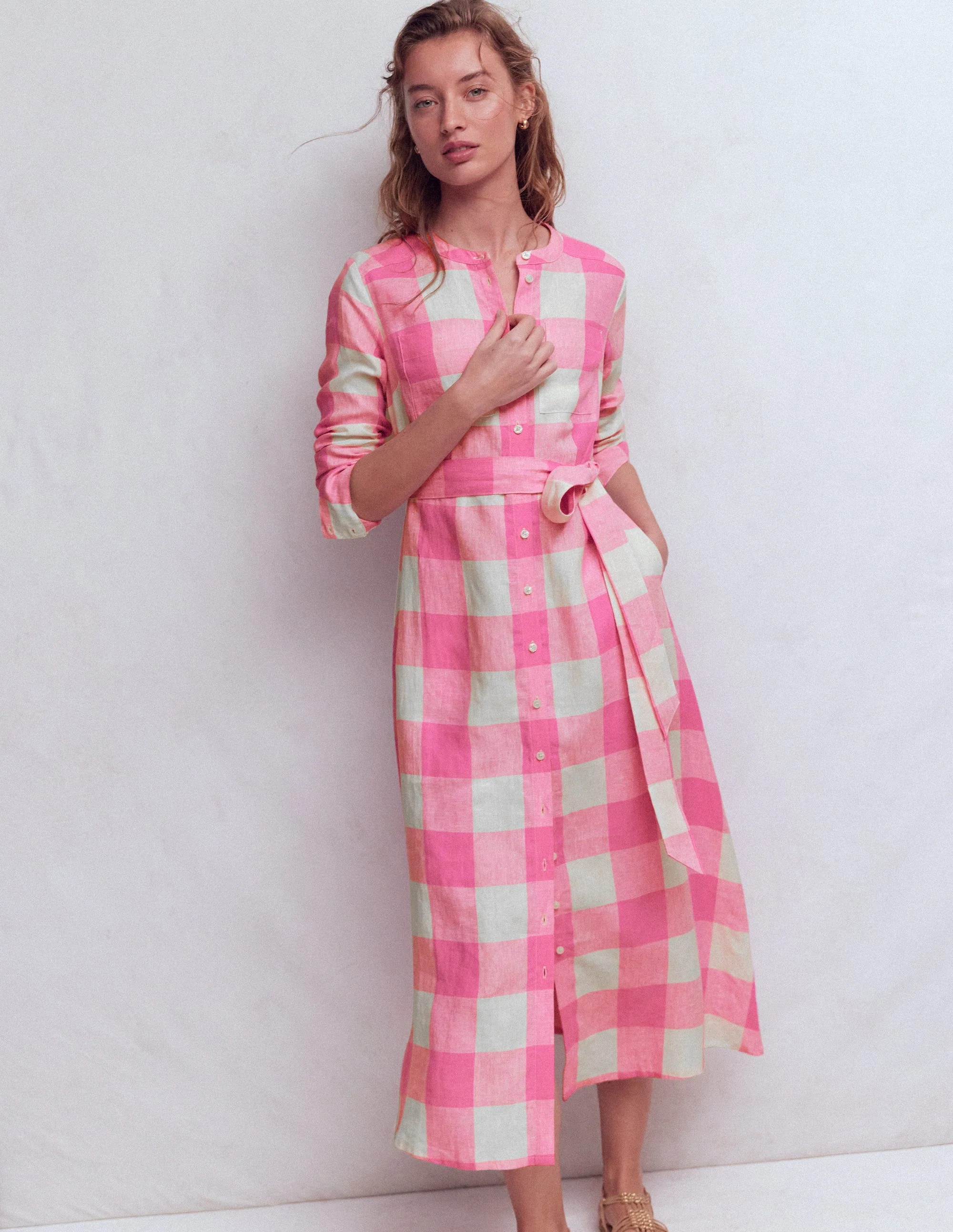 Mollie Linen Shirt Dress-Pink Punch Gingham | Boden (US)