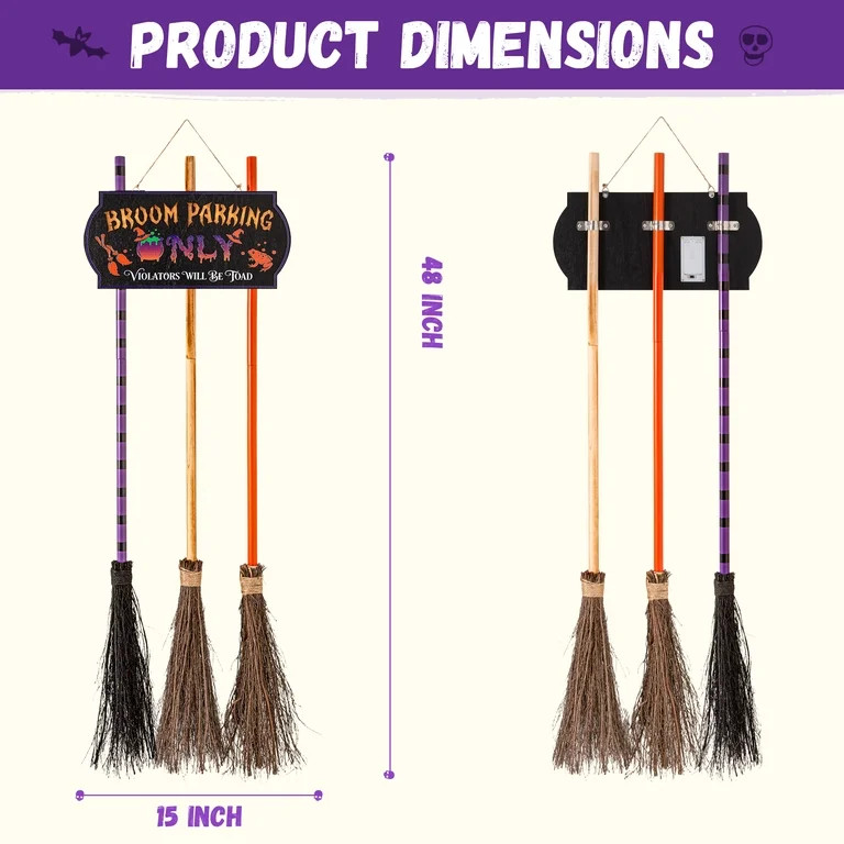 Halloween Decorations Light-Up Broom Parking Only Sign with 3 Witch Brooms, Violators Will Be Toa... | Walmart (US)