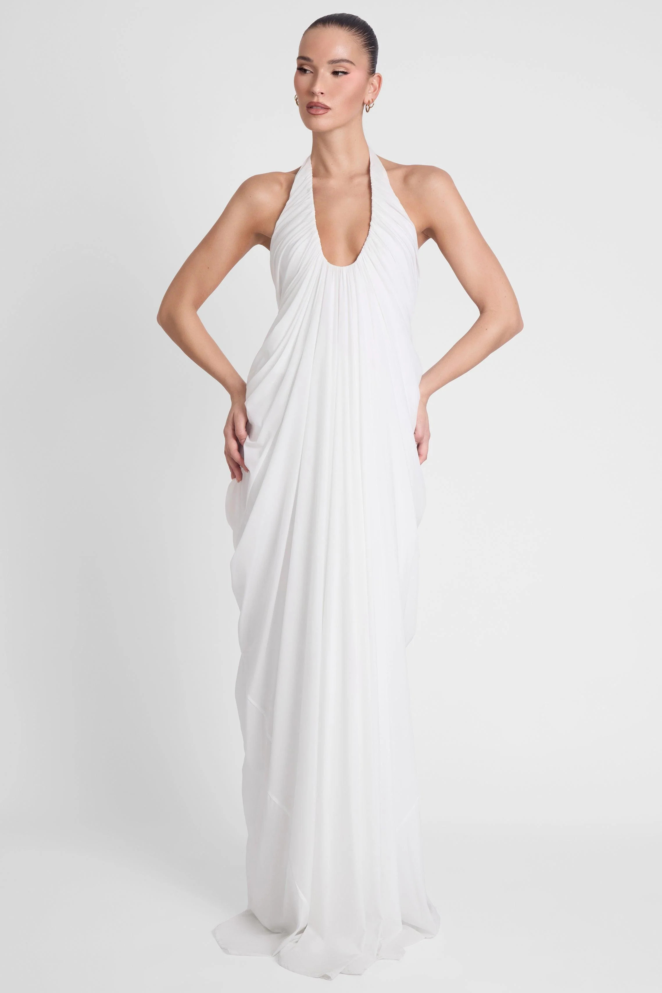 Cascade Drape Gown - White | LEAU (US)