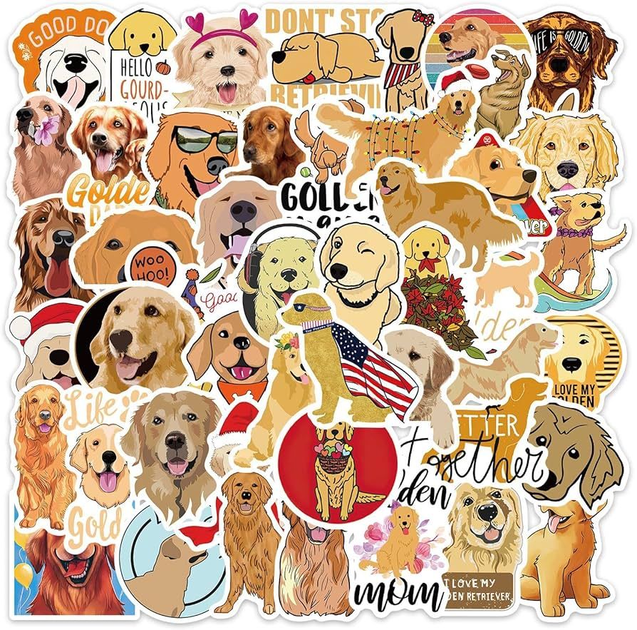 50 PCS Golden Retriever Stickers for Water Bottles,Cute Vinyl Waterproof Laptop Skateboard Sticke... | Amazon (US)