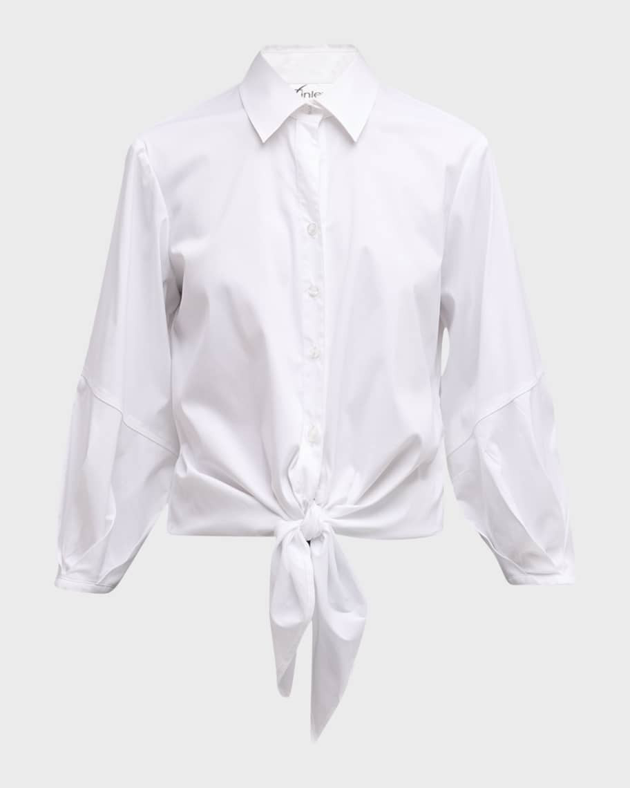 Emmy Tie-Front Button-Down Poplin Shirt | Neiman Marcus