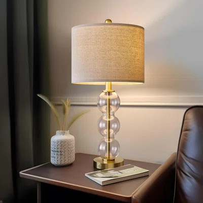 USB A+C 3 Way Dimmable Touch Control 24" Modern Style Clear Glass And Gold Metal Table Lamp For Living Room Bedroom Nightstand Bedside Lamps Home Set | Wayfair North America
