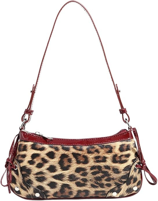 QWINEE Women's Leopard Print Purse Y2k Cheetah Shoulder Bag Bow Studded Clutch Zipper Adjustable ... | Amazon (US)