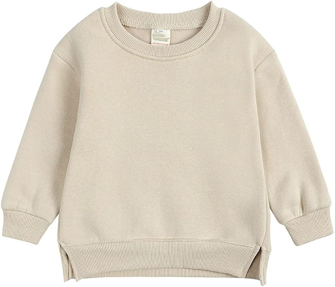 HAOLUKI Toddler Baby Boy Girl Fleece Pullover Sweatshirt Solid Color Crewneck Blouse Shirt Tops W... | Amazon (US)
