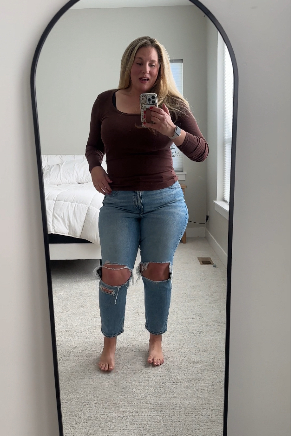 Fav jeans. True to size. Fav long sleeve basic tee from Amazon. True to size  