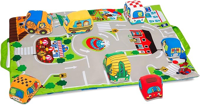 Melissa & Doug Take-Along Town Play Mat (19.25 x 14.25 inches) with 9 Soft Vehicles | Amazon (US)