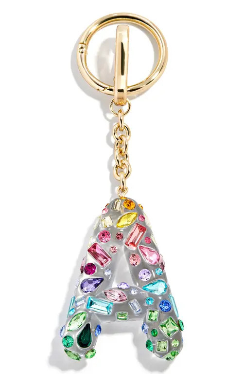 BaubleBar Crystal Initial Key Ring Bag Charm in Clear Multi - A at Nordstrom | Nordstrom
