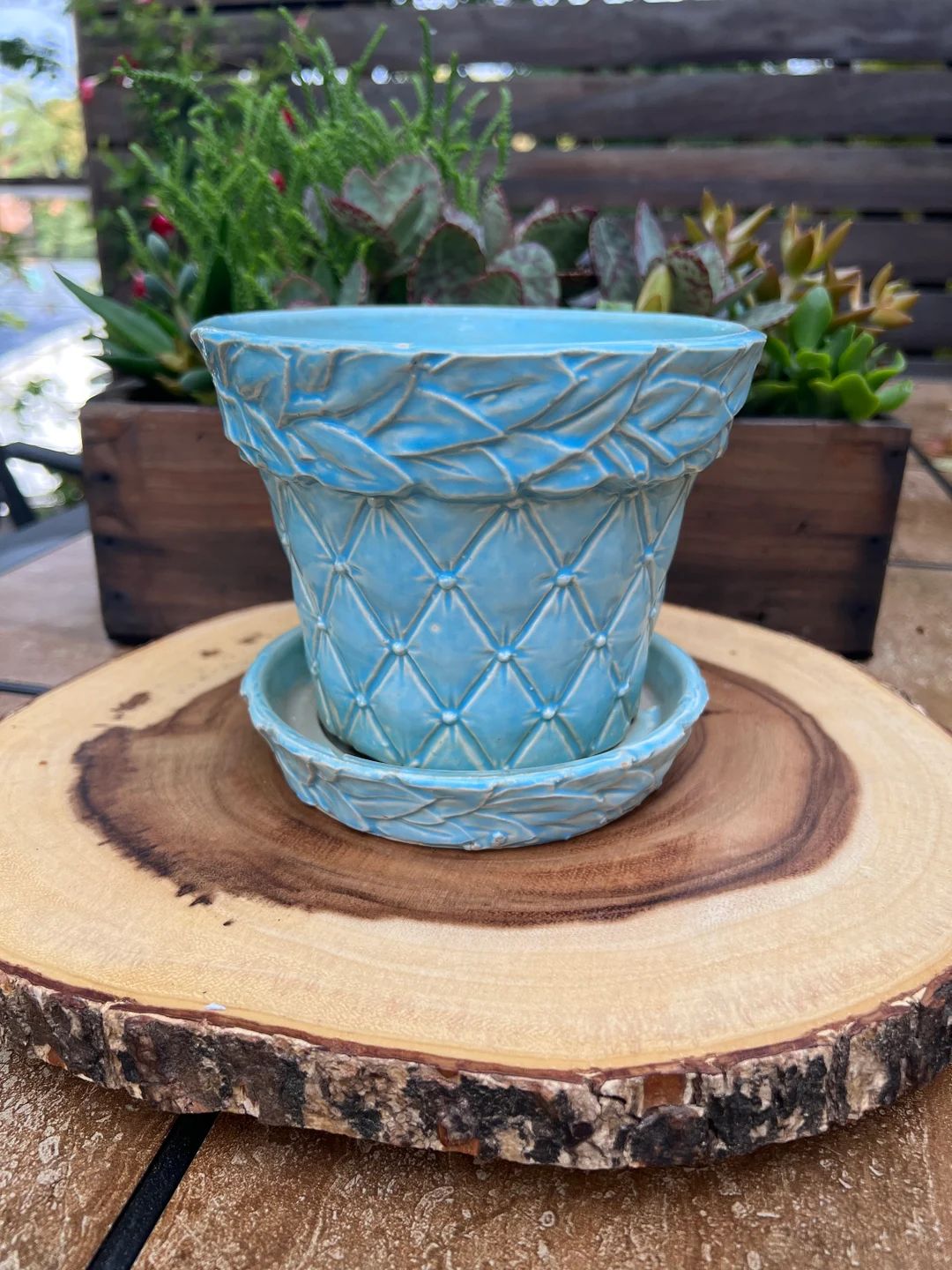 Vintage Mccoy Quilted Light Turquoise 5 Inch Flower Pot With - Etsy | Etsy (US)