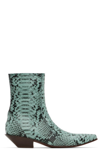 Blue Snake Print Ankle Boots | SSENSE