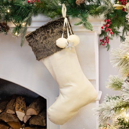 Belham Living Faux Fur Trim Velvet Christmas Stocking, 18.5" - Walmart.com | Walmart (US)