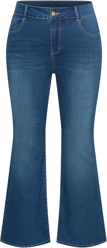 Hanna Nikole Women's Plus Size Wide Flared Jeans High Waisted Stretchy Bell Bottom Denim Jeans wi... | Amazon (US)