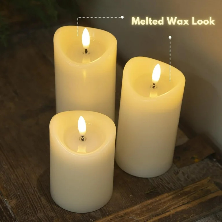 LumiPur Basics Flameless Flickering Wax Pillar LED Candles 2.75" x 4" 5" & 6" (3 Pack, Linen Whit... | Walmart (US)