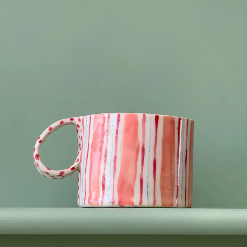 Lines Design Ceramic Handmade Pottery Mug Craft Gift Idea Coffee Cup Gift for Her Unique Personal... | Etsy (US)