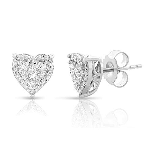 NATALIA DRAKE 1/4 Cttw Diamond Stud Earrings for Women in Rhodium Plated 925 Sterling Silver Heart Shaped Studs Color I-J/Clarity I2-I3 | Amazon (US)