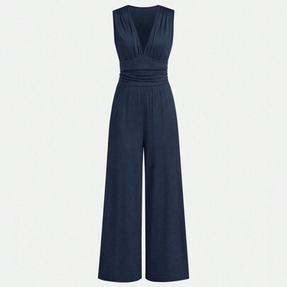 Women's Sleeveless Solid Color Simple Fashion Casual Daily Jumpsuit | SHEIN
