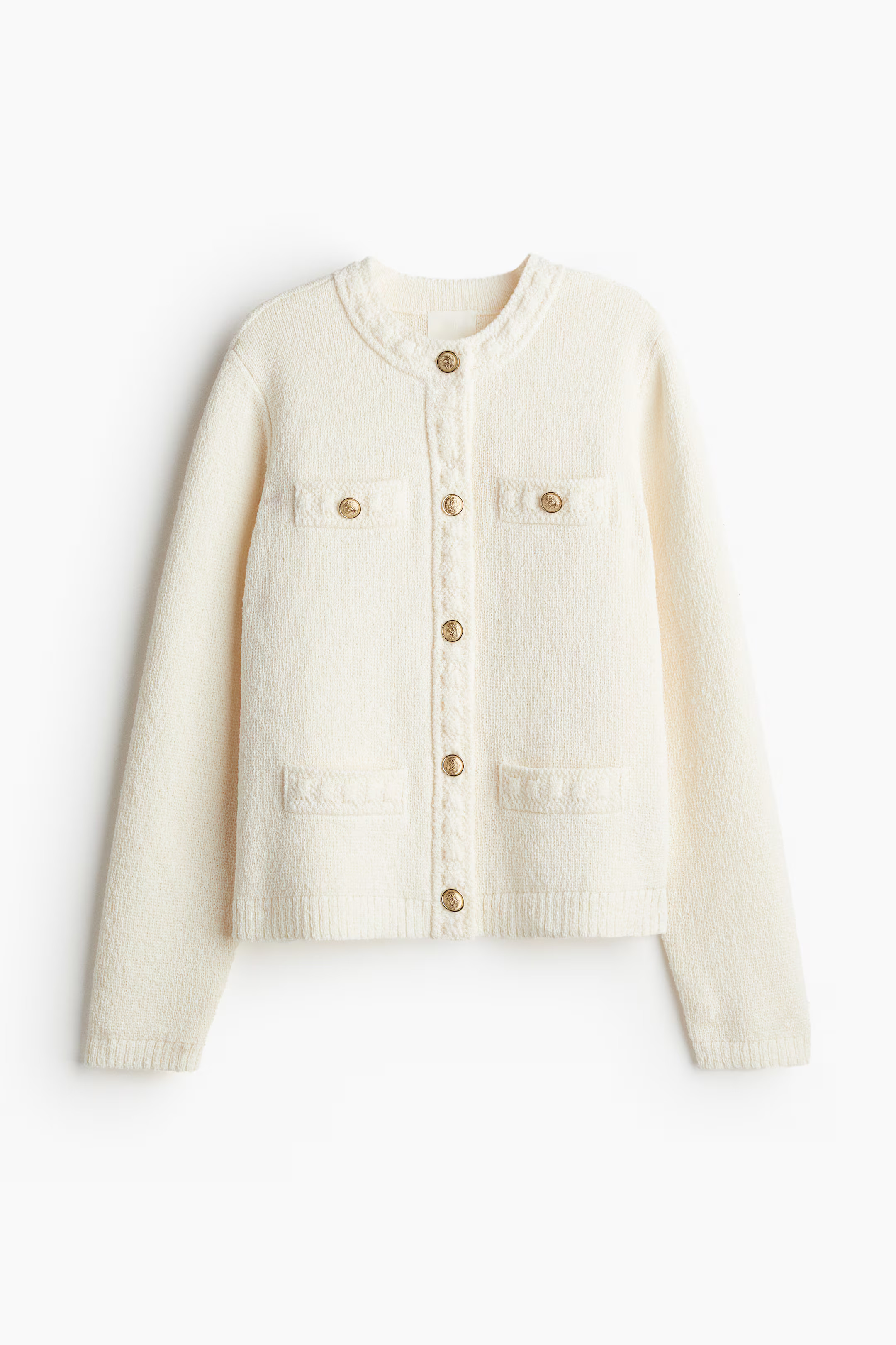 Textured-knit Cardigan - Round Neck - Long sleeve - Cream - Ladies | H&M US | H&M (US + CA)