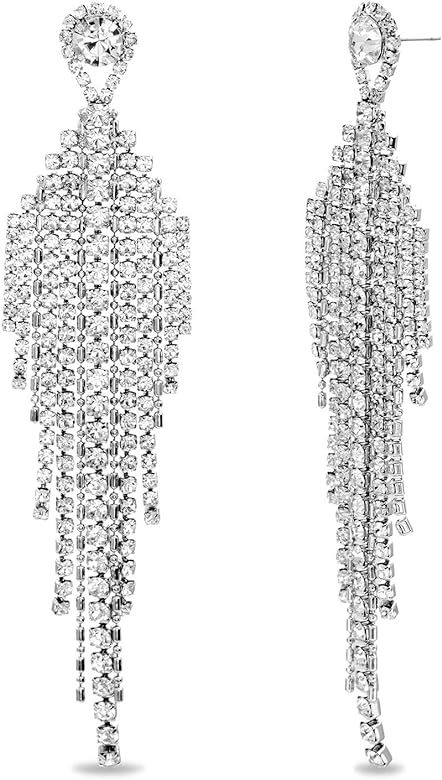 Steve Madden Silver Tone Rhinestone Fringe Chandelier Earrings For Women | Amazon (US)