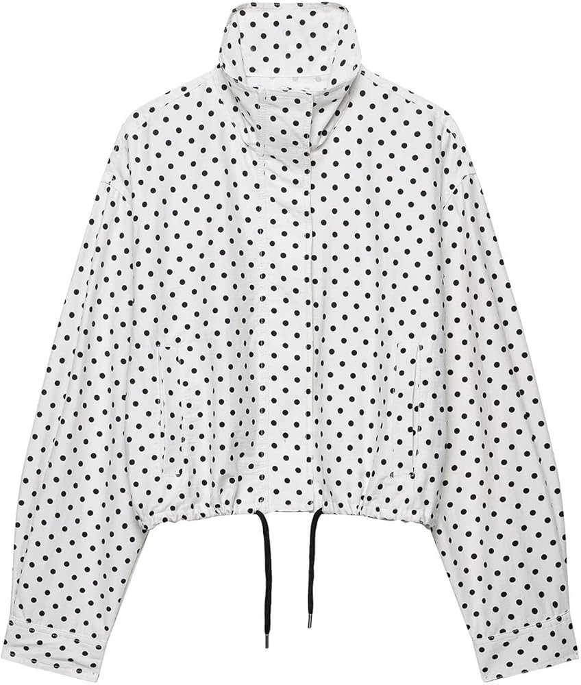 Womens Polka Dot Cropped Jacket Stand Collar Zip Up 2025 Fall Trendy Casual Fashion Jacket Coat w... | Amazon (CA)